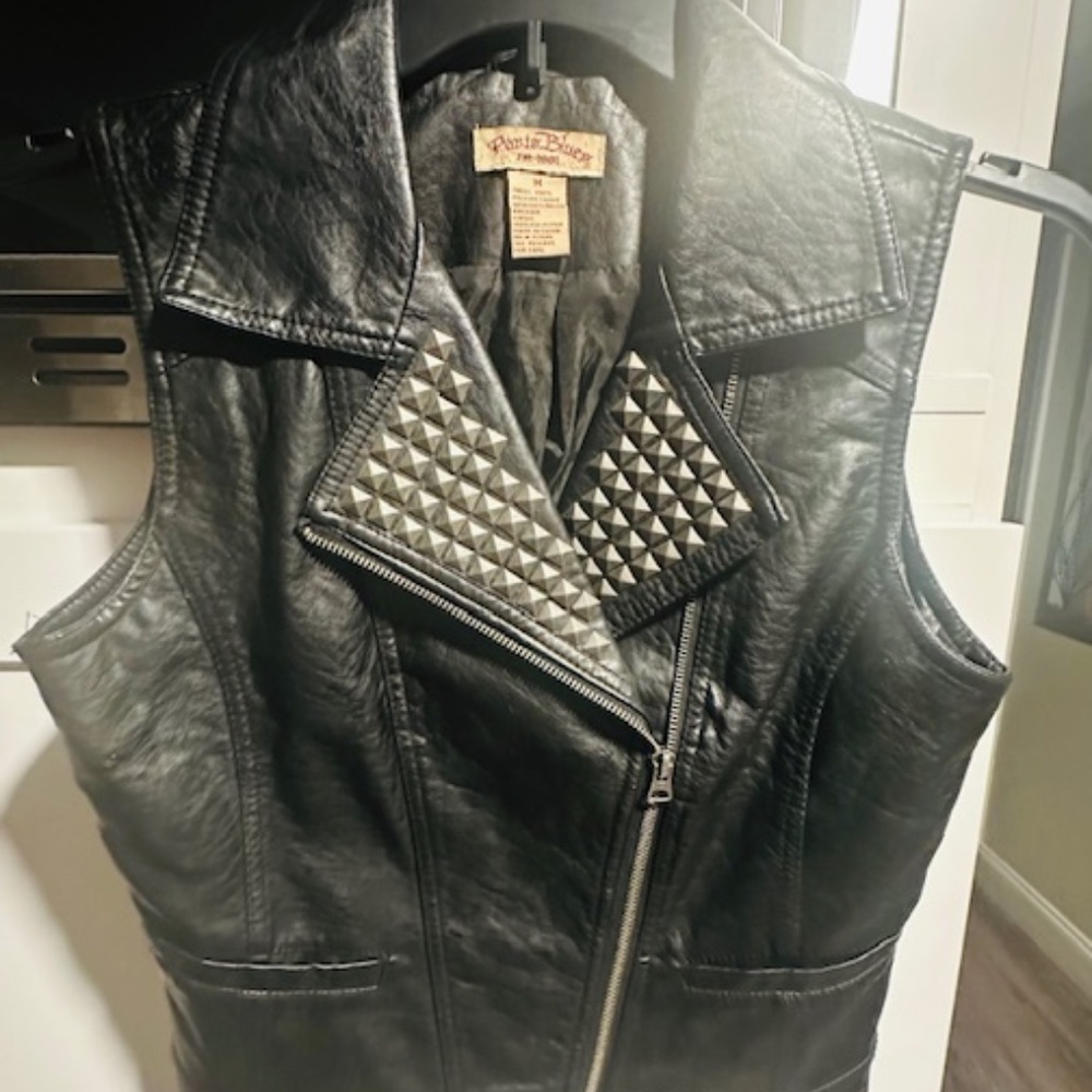 Paris Blues Leather Studded Vest with Side Zipper (M)